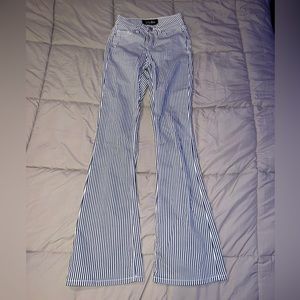 High Rise Flare Jeans - Navy / White Stripes